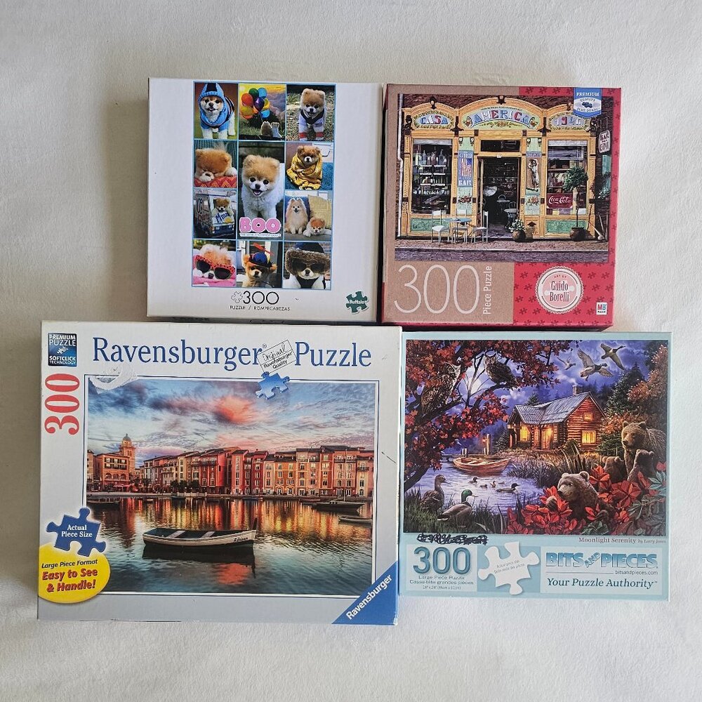 Four different 300-piece jigsaw puzzles from various brands